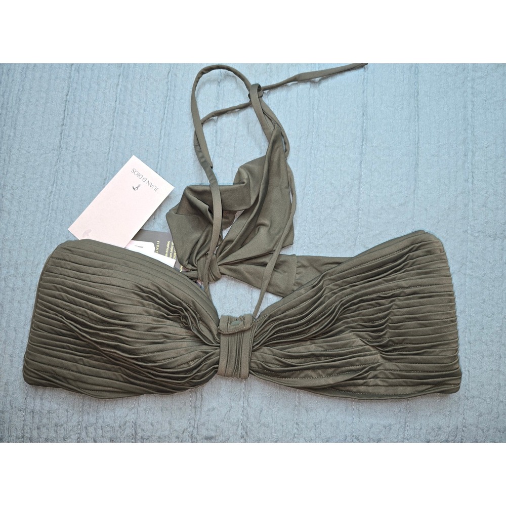 NWT Juan de Dios Tortuga Bikini Top Khaki Green‎ Pleated Bandeau/ halter SZ XL